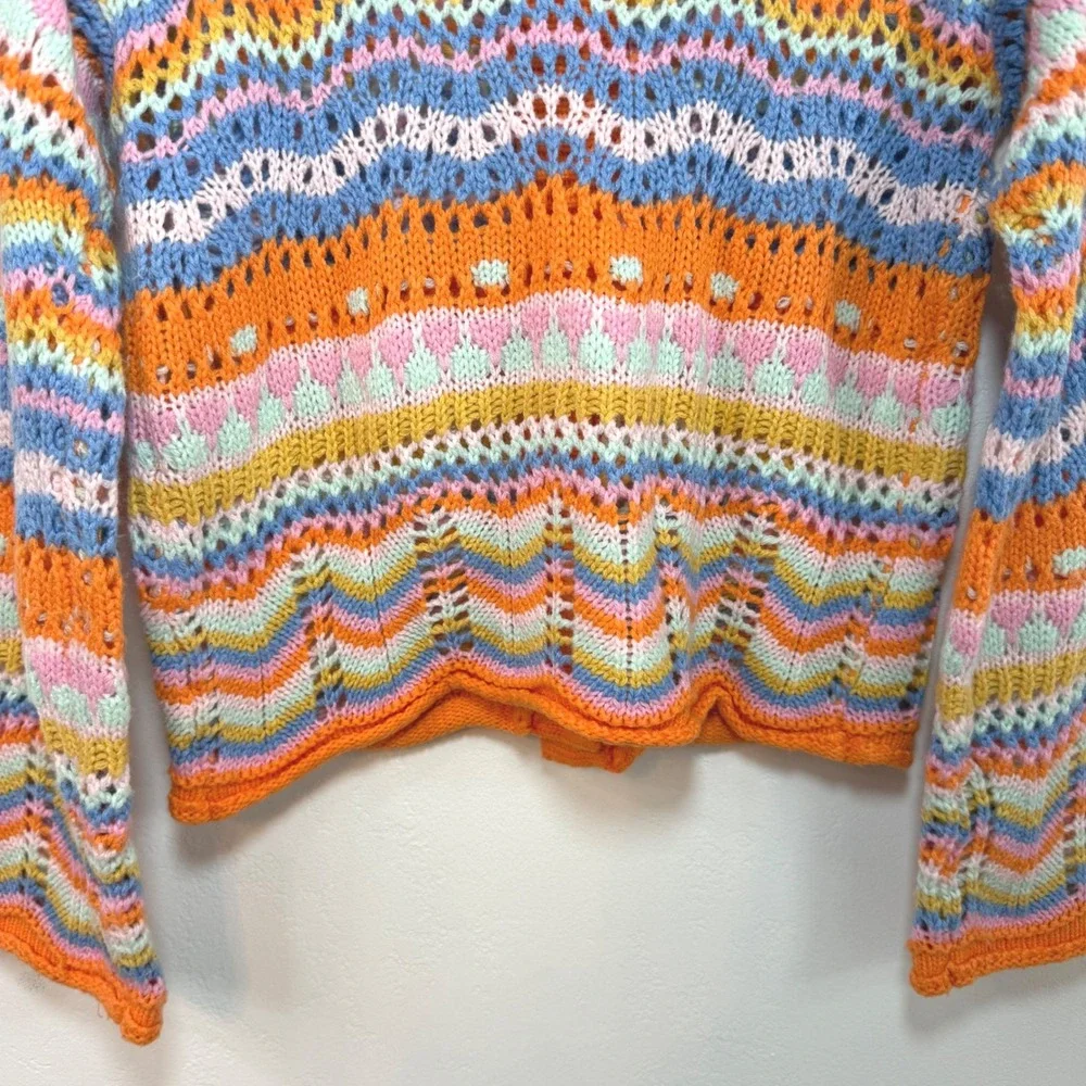 Rainbow Crochet Knit‎ Cardigan Orange Blue Chevron Boho Festival Summer Sz S / M